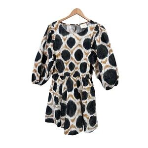 MAEVE Anthropologie Destin Printed Mini Dress Size L Ikat Puff Sleeve